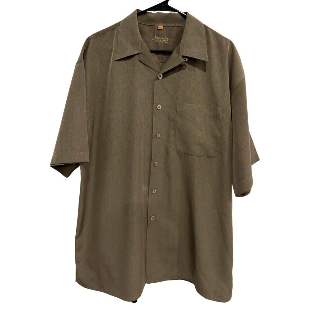 Agenda Mens Brown Microfiber Short Sleeve Shirt L